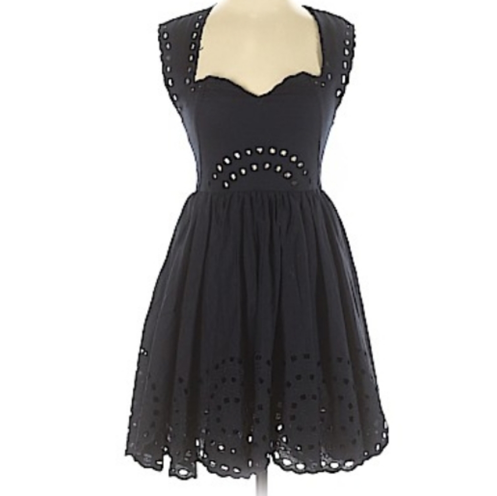 Beautiful black scalloped flared mini dress
